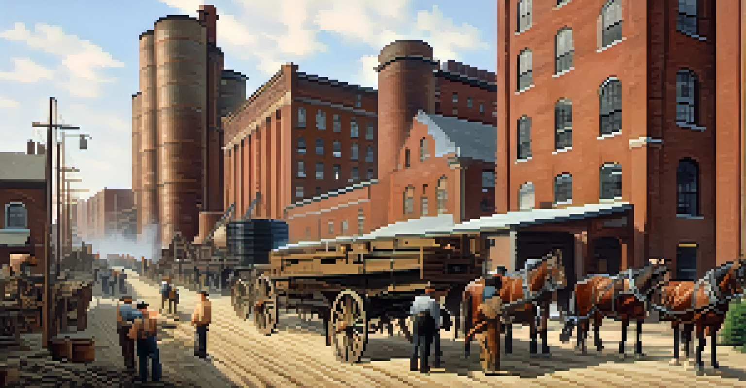 A historical scene of a 19th century grain mill in Buffalo, showing workers and machinery in a busy industrial setting.