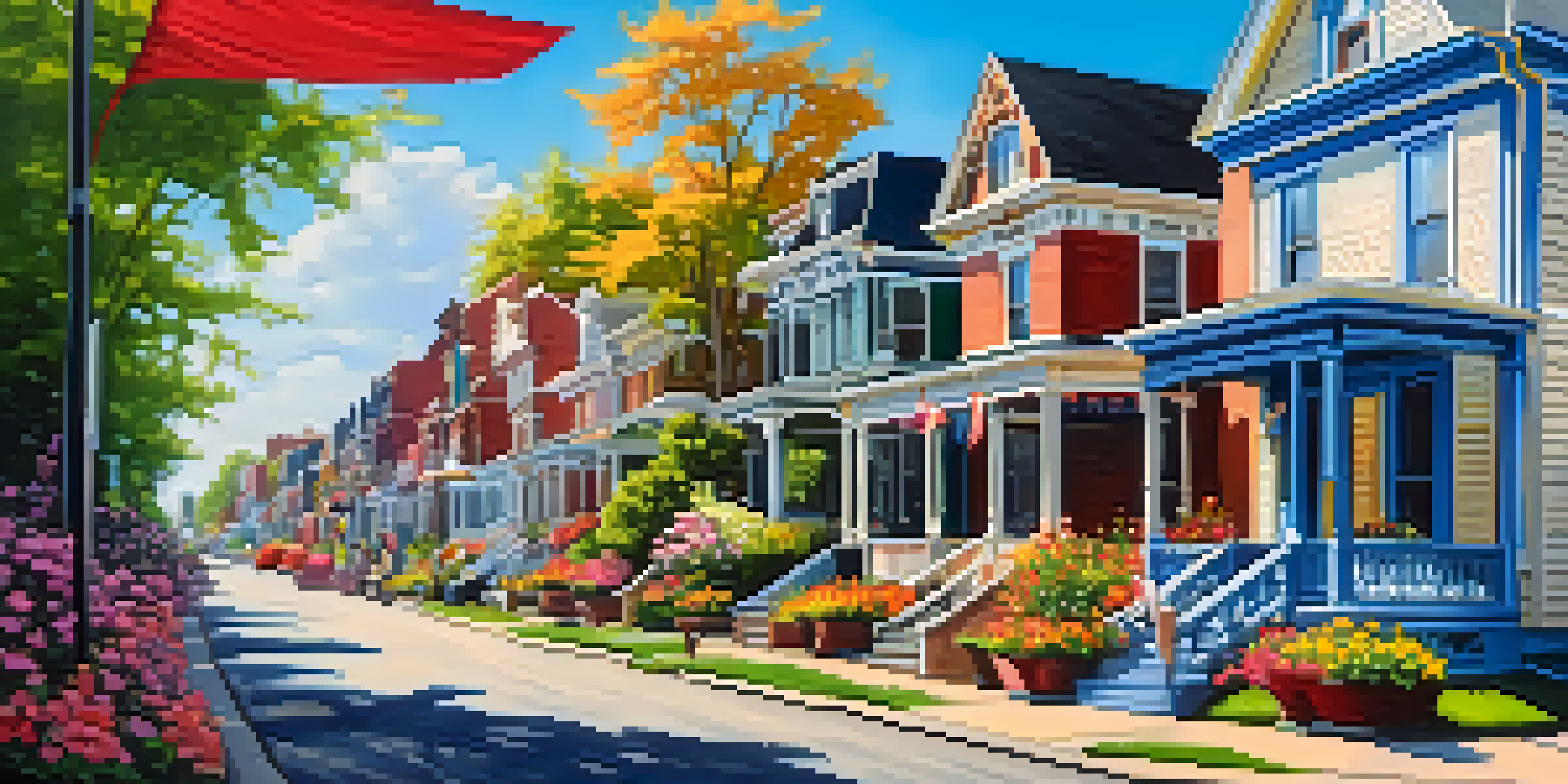 A lively street in Buffalo's Allentown district, featuring Victorian homes and artists at a festival.