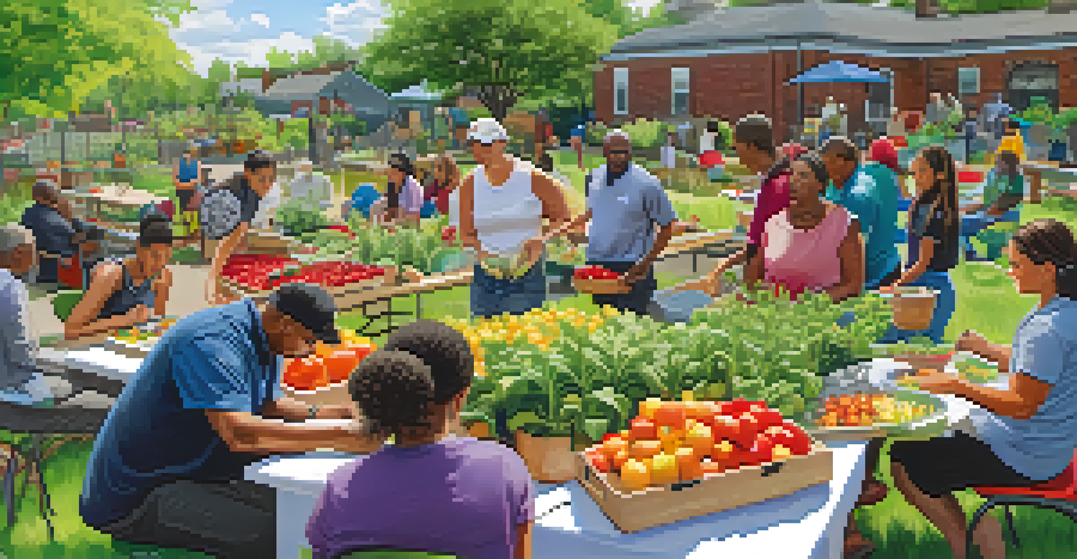 A cooking workshop in a community garden, with a resident demonstrating healthy meal preparation using fresh produce.
