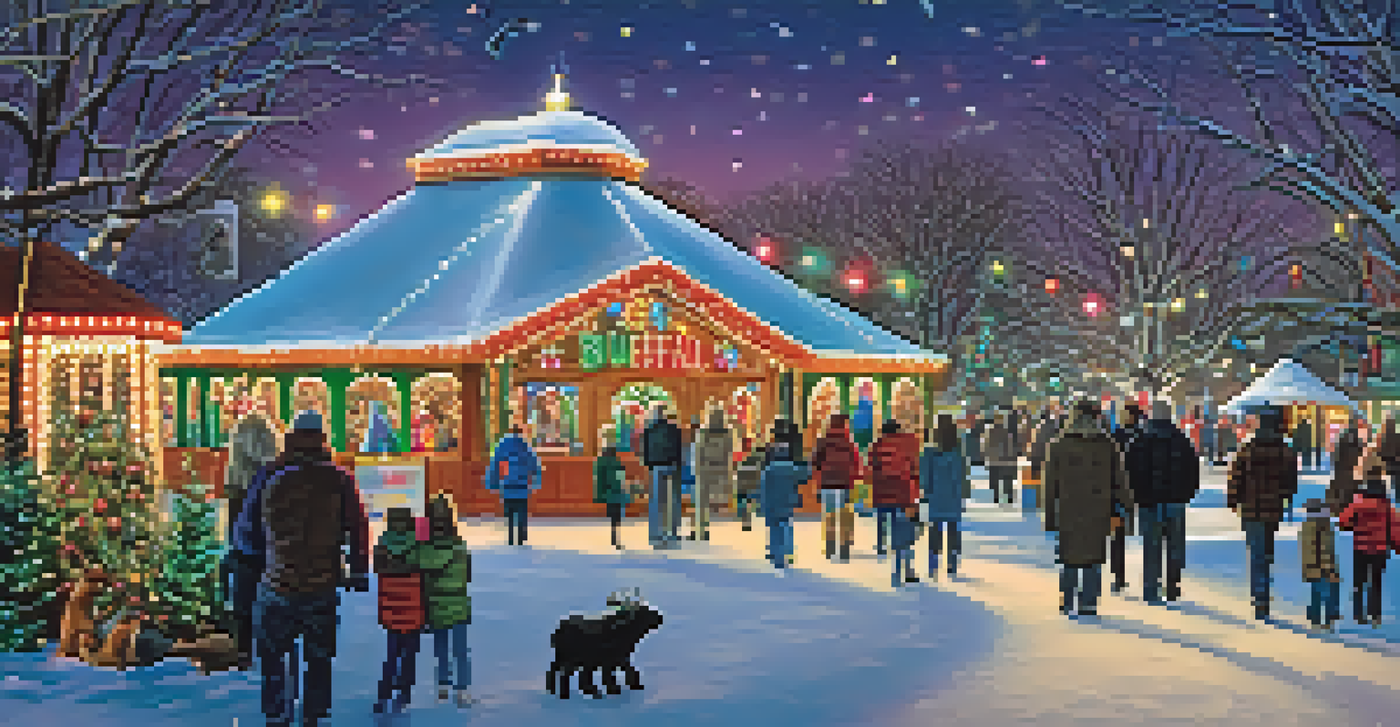 A spectacular display of holiday lights at the Buffalo Zoo, featuring colorful decorations and families enjoying the festive atmosphere.