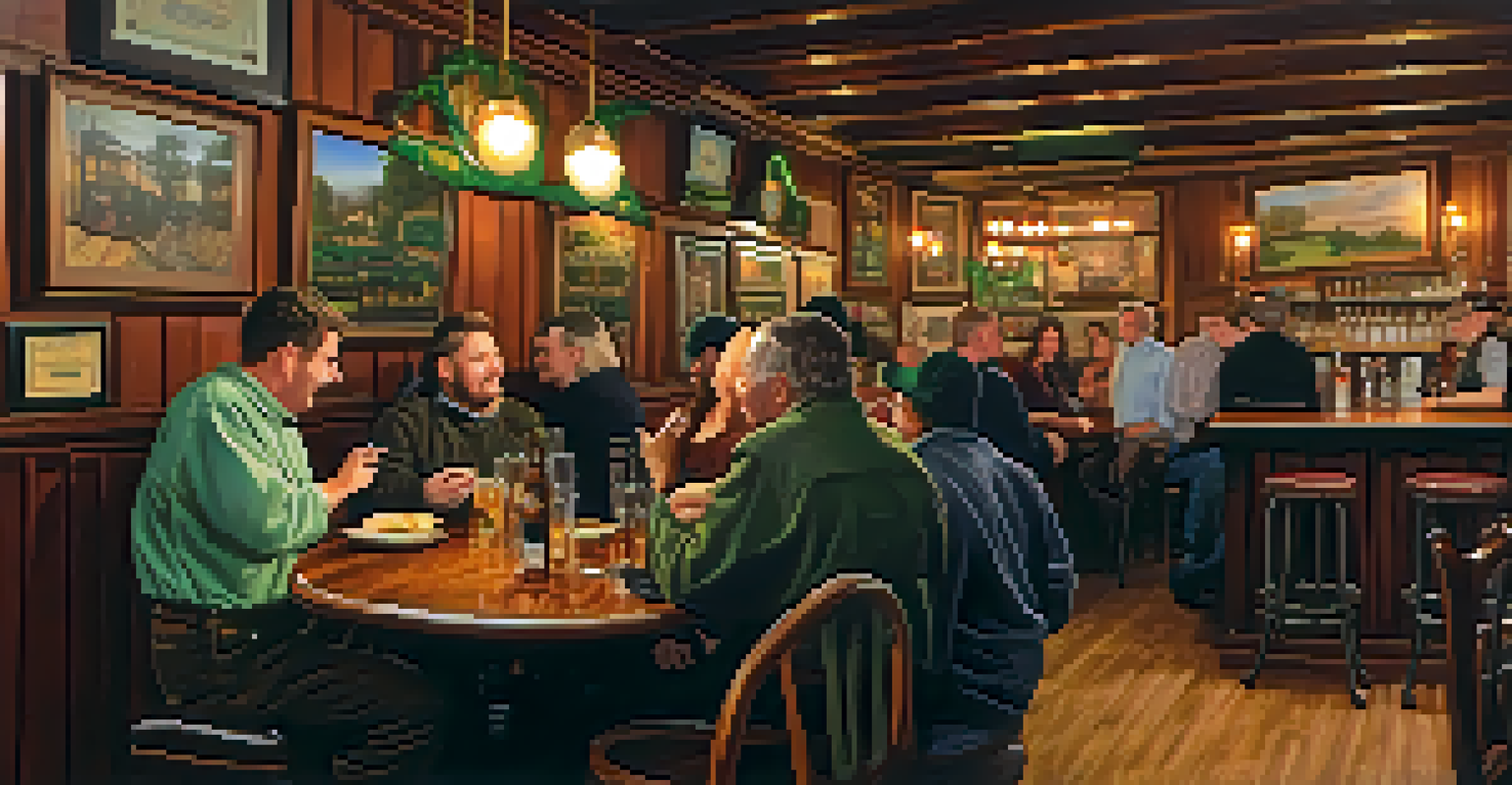 The warm interior of an Irish pub in South Buffalo with patrons enjoying traditional food and live music.
