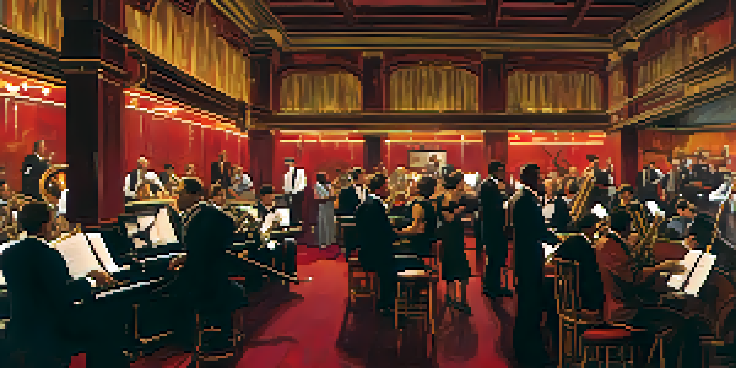 A lively jazz club in early 1900s Buffalo with musicians and a diverse audience enjoying the music.