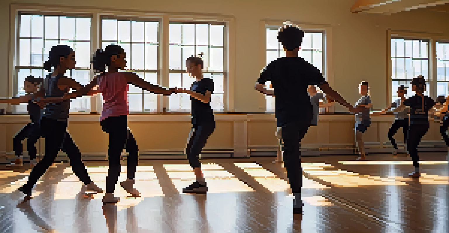 A dance workshop in a Buffalo studio with students of different ages practicing and an instructor leading the session.
