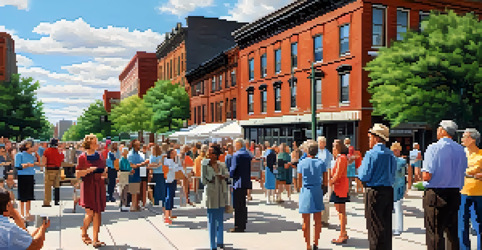 A lively community walking tour in Buffalo, showcasing residents learning about historic preservation.