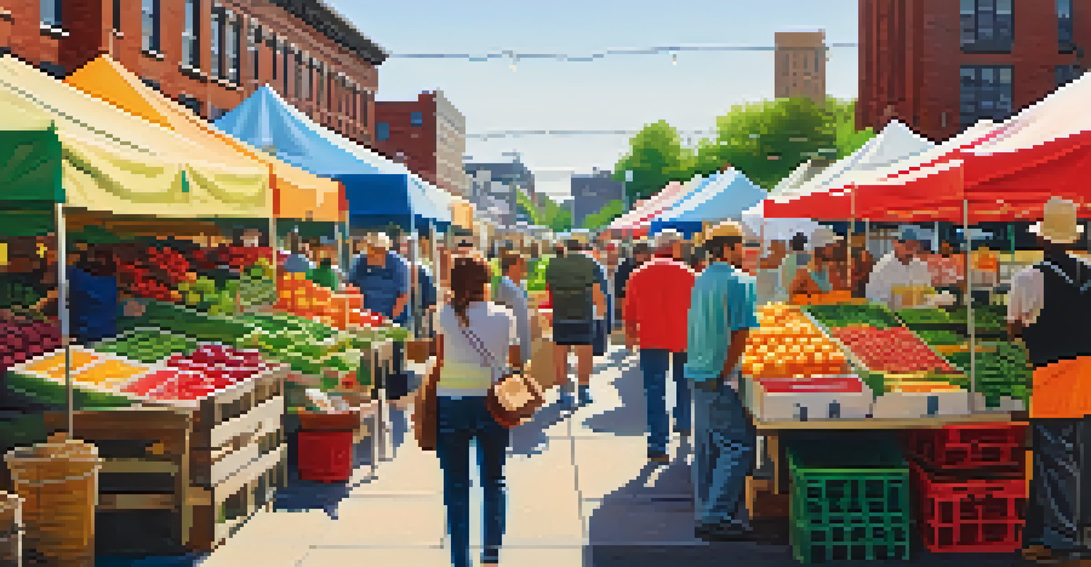 A close-up of a farmer's market in Buffalo showcasing fresh produce and local vendors.