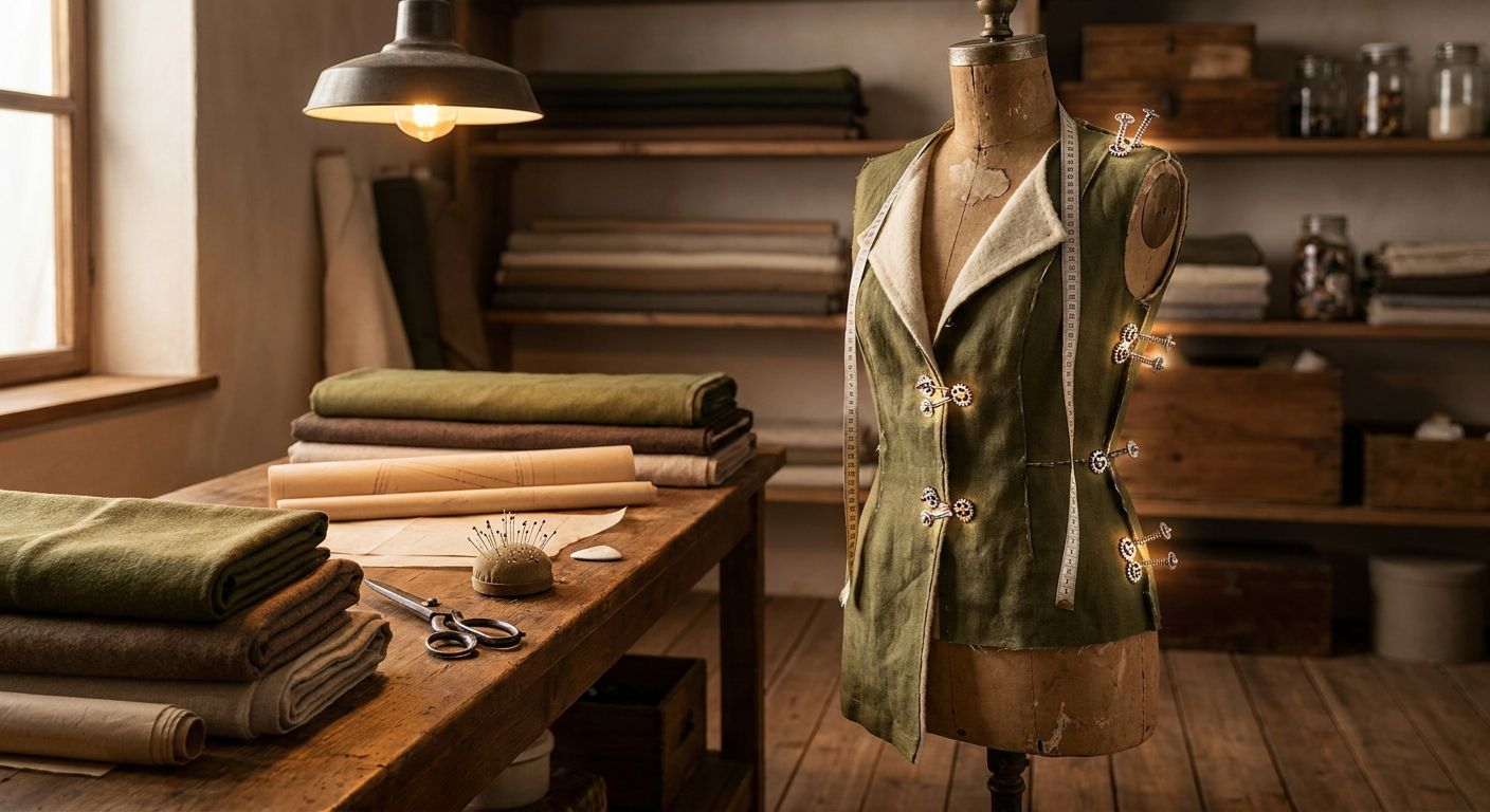 Self-fitting garment form and tools suggesting product-led craft