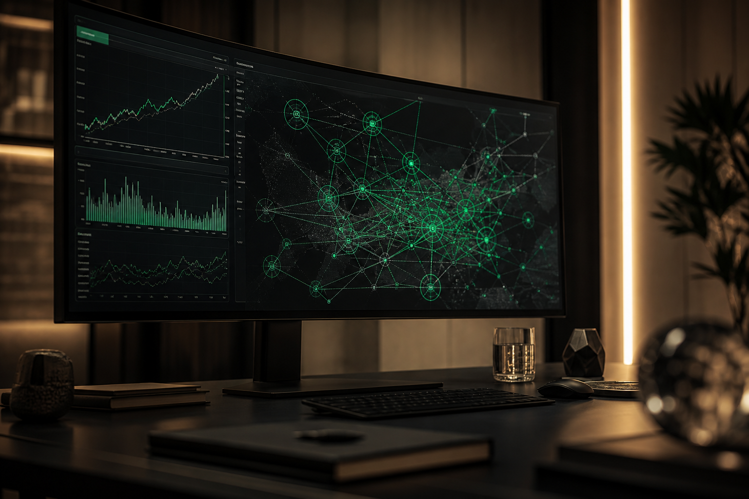 Web3 wallet activity and global growth analytics on an ultrawide monitor