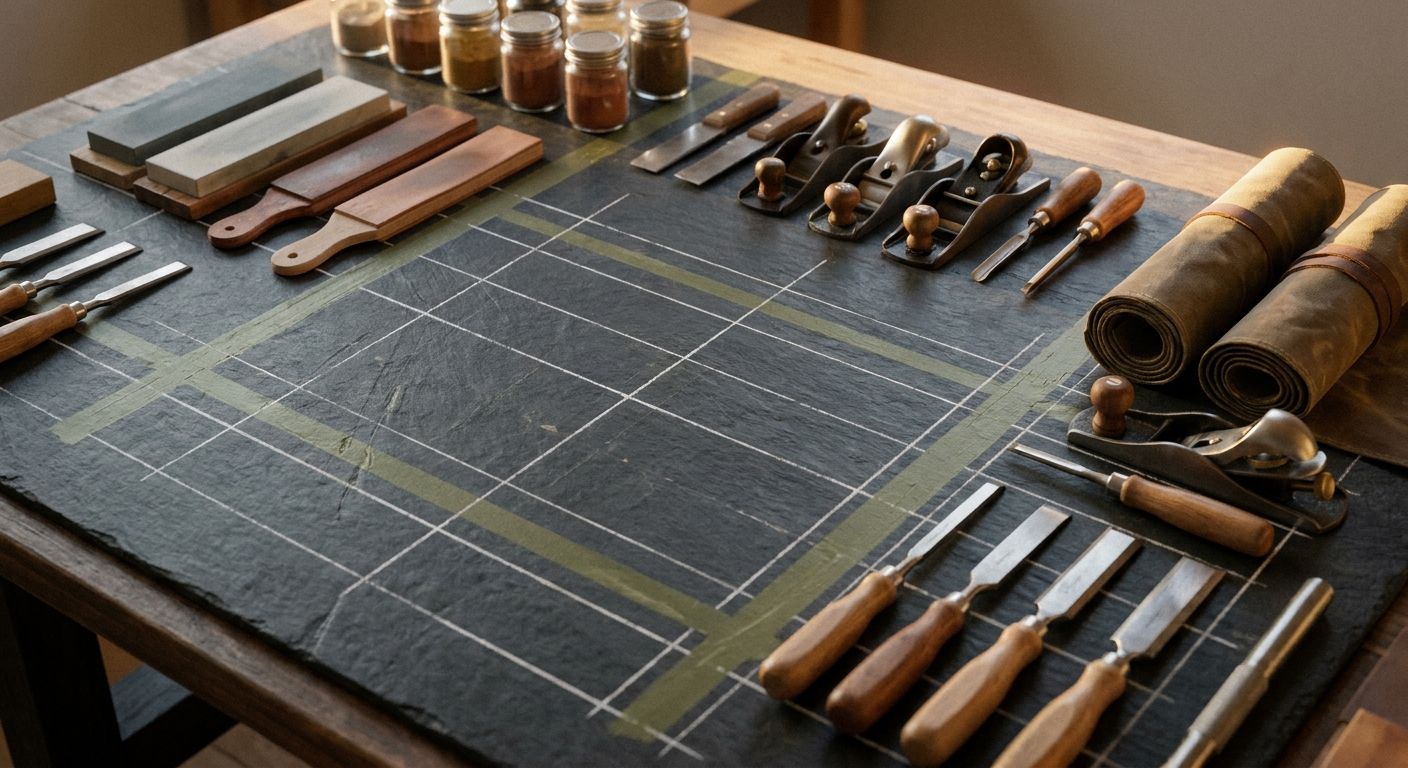 Clean metric ledger lines drawn in chalk with olive accents