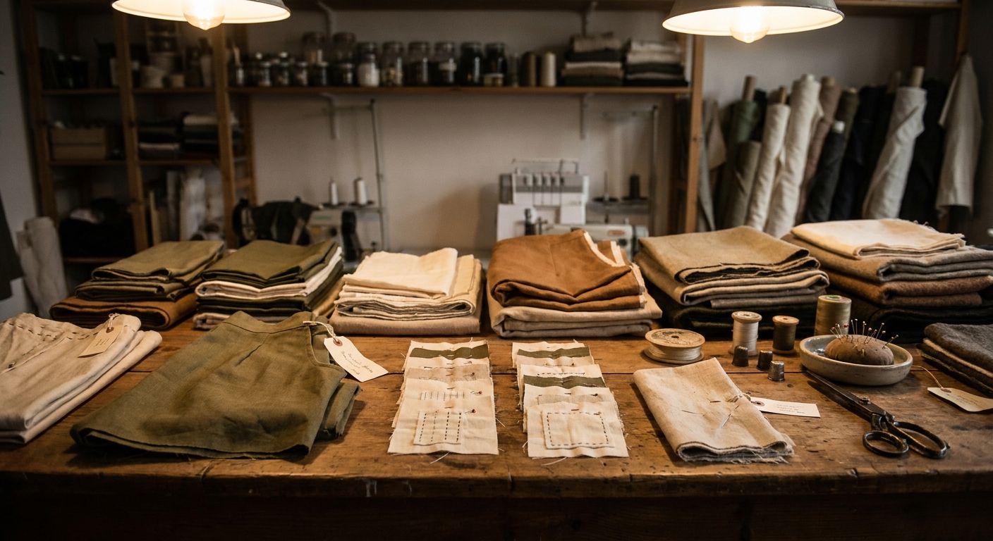 Trial garment samples ready for self-serve try-on on wood