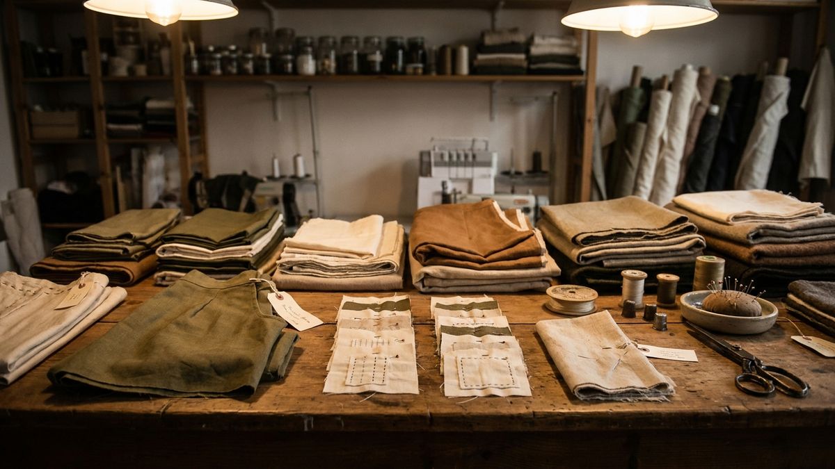 Trial garment samples ready for self-serve try-on on wood