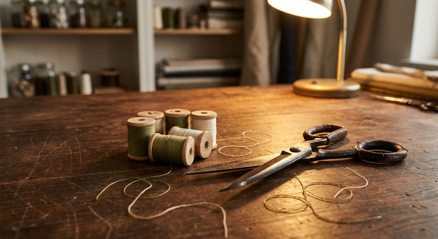 Bespoke thread spools and shears for content engineered with craft precision