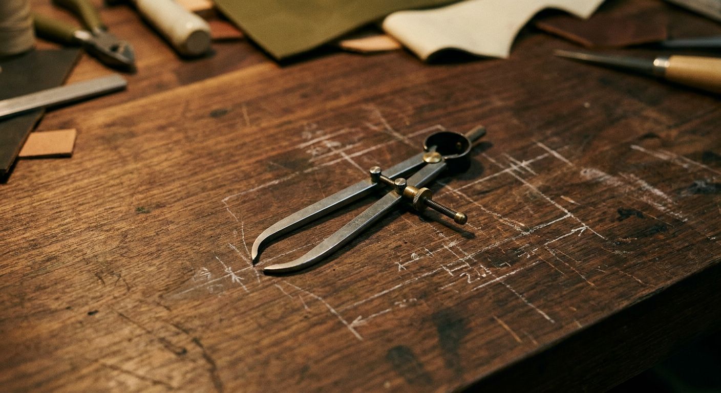 Micro-adjustment calipers and chalk on a conversion workbench