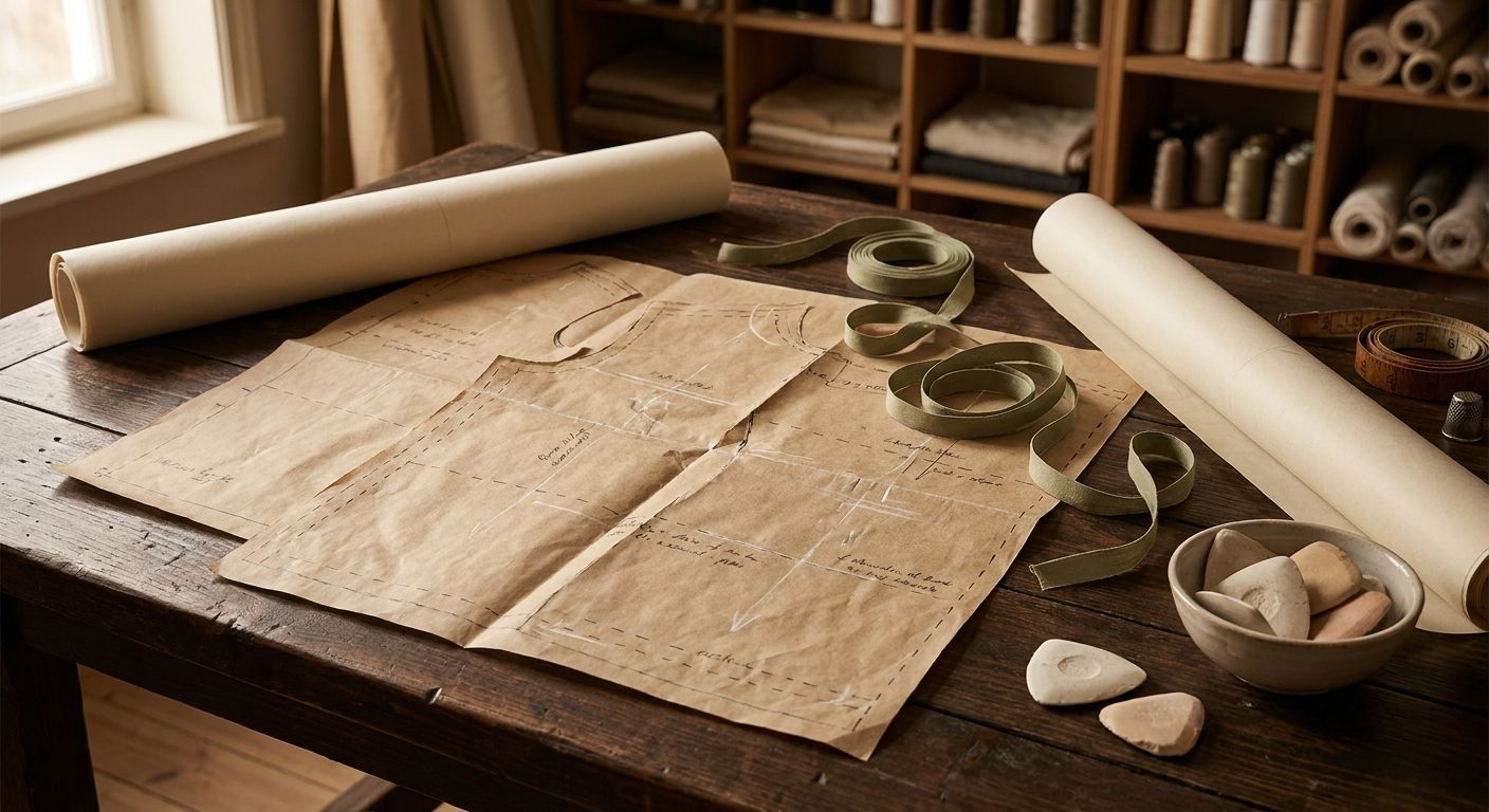 Comparison patterns and chalk on a dark wooden workbench
