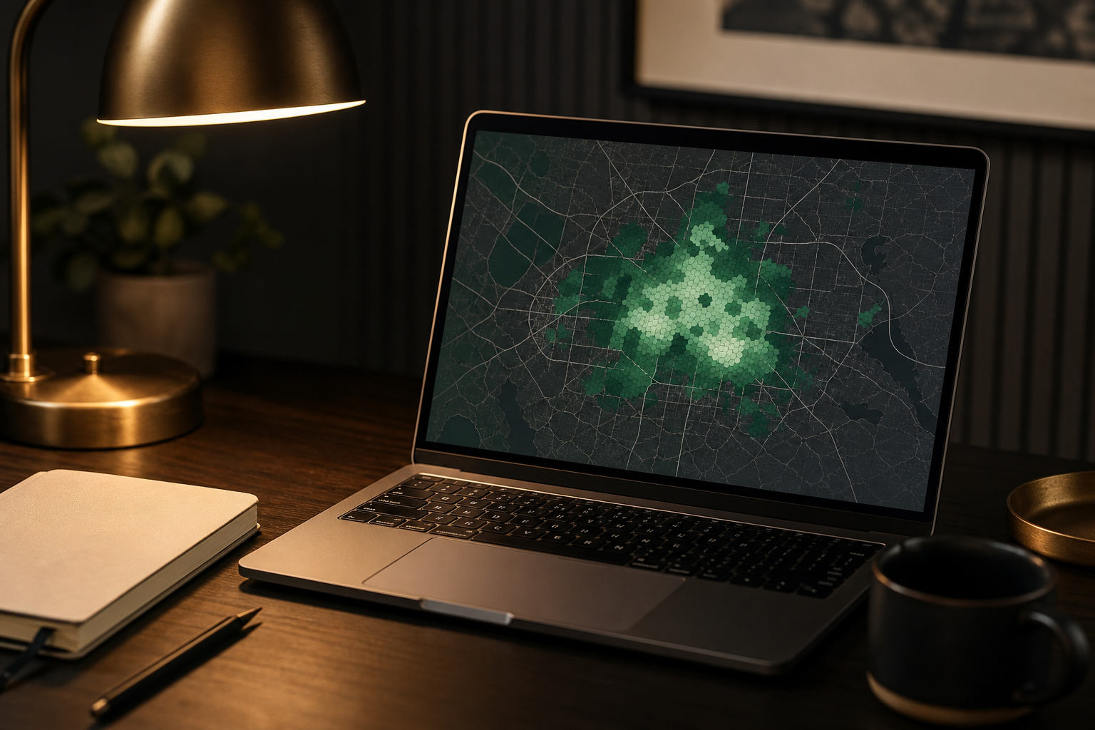 Local customer geography intelligence map on a laptop for home services marketing