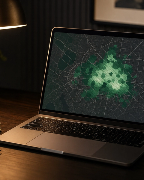Local customer geography intelligence map on a laptop for home services marketing