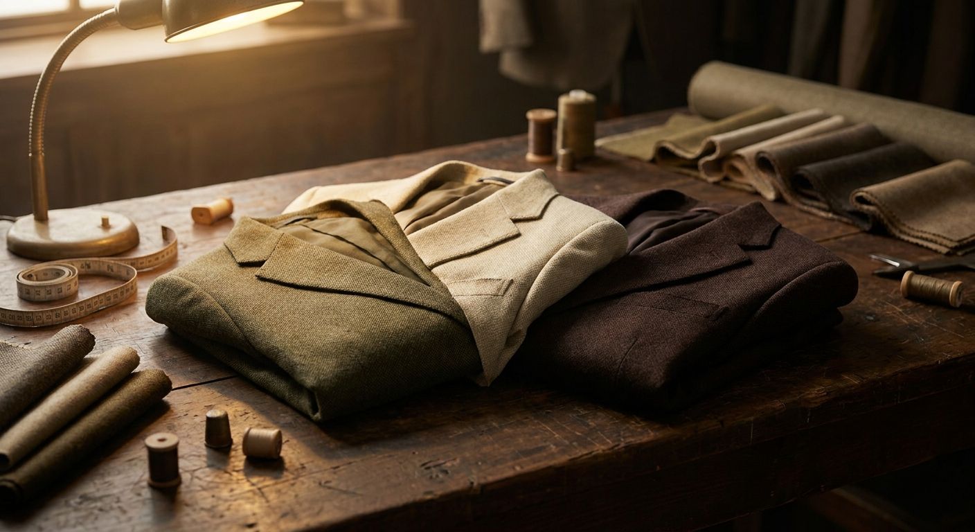 Second suit hanging near a finished first garment on wood