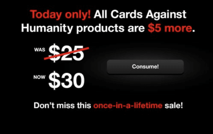 Cards Against Humanity anti-Black Friday campaign raising prices instead of discounting
