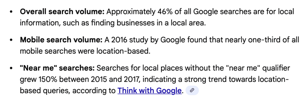 Chart showing the percentage of mobile searches that are related to a local location