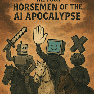 AI-generated image illustrating generic, undifferentiated content risk from overusing AI in marketing