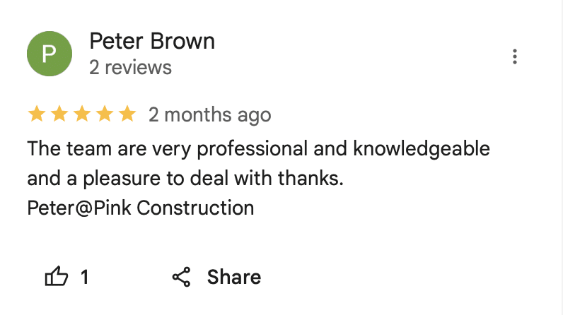 Client testimonial from Peter Brown of Pink Construction praising numero®'s marketing results