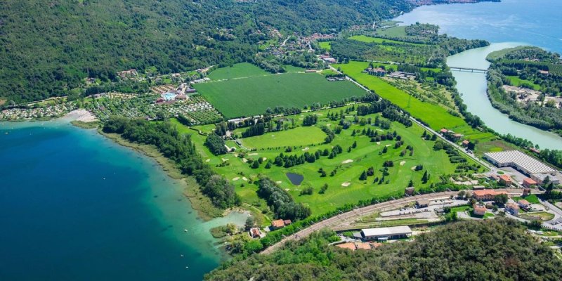 Aerial view of Golf Continental Verbania along Lake Mergozzo shores
