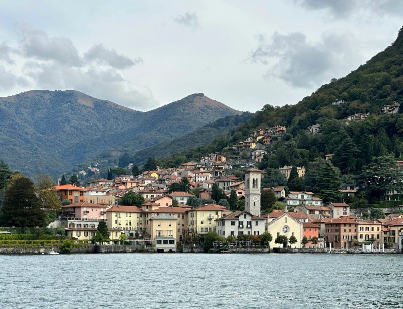 Medieval town nestled on a hillside by Lake Como