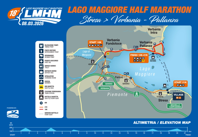 Lago Maggiore Half Marathon route map: Stresa to Verbania-Pallanza