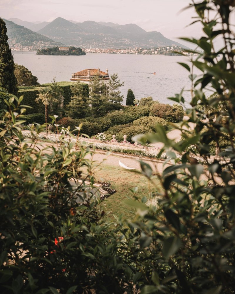 Traditional boats moored at a Lake Maggiore harbour