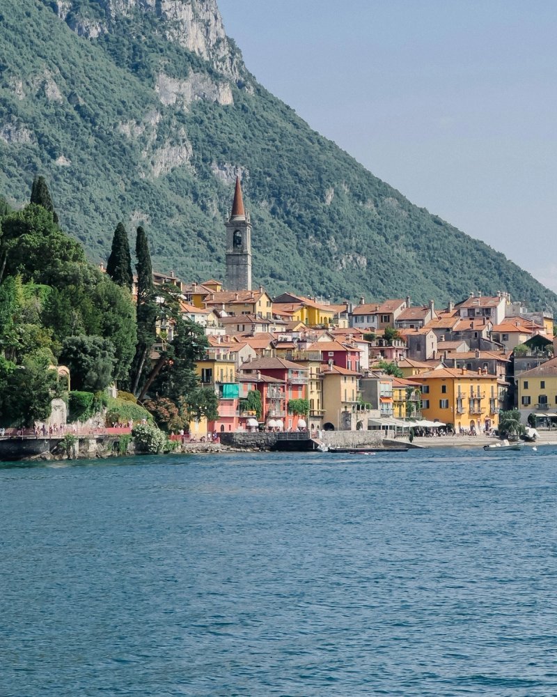 A lakeside village on Lake Como with traditional stone buildings