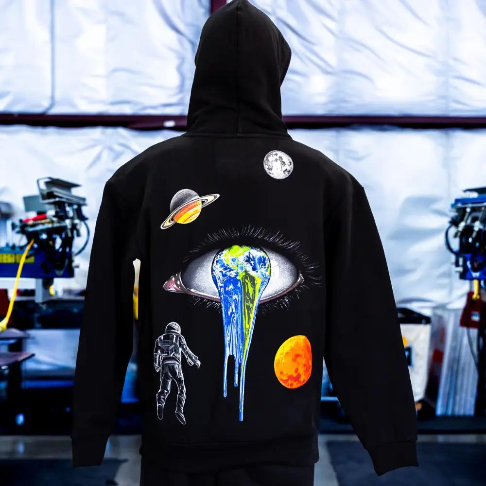 Custom Jumbo Screen Printing and Tonal Embroidery on IND420XD Independent Hoodie