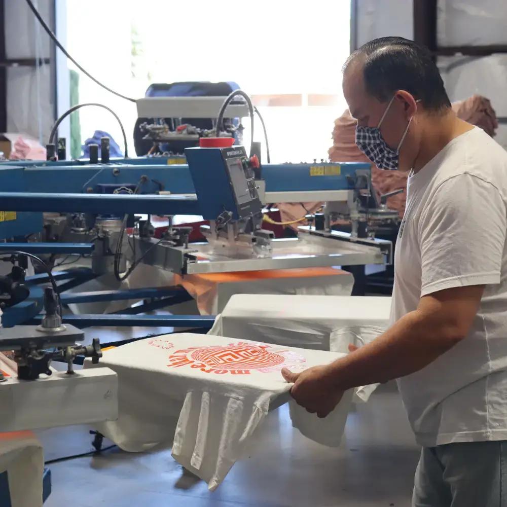 Custom 3D Puff Screen Printed LA Apparel 1801GD T-Shirts with Vibrant Orange Ink 2