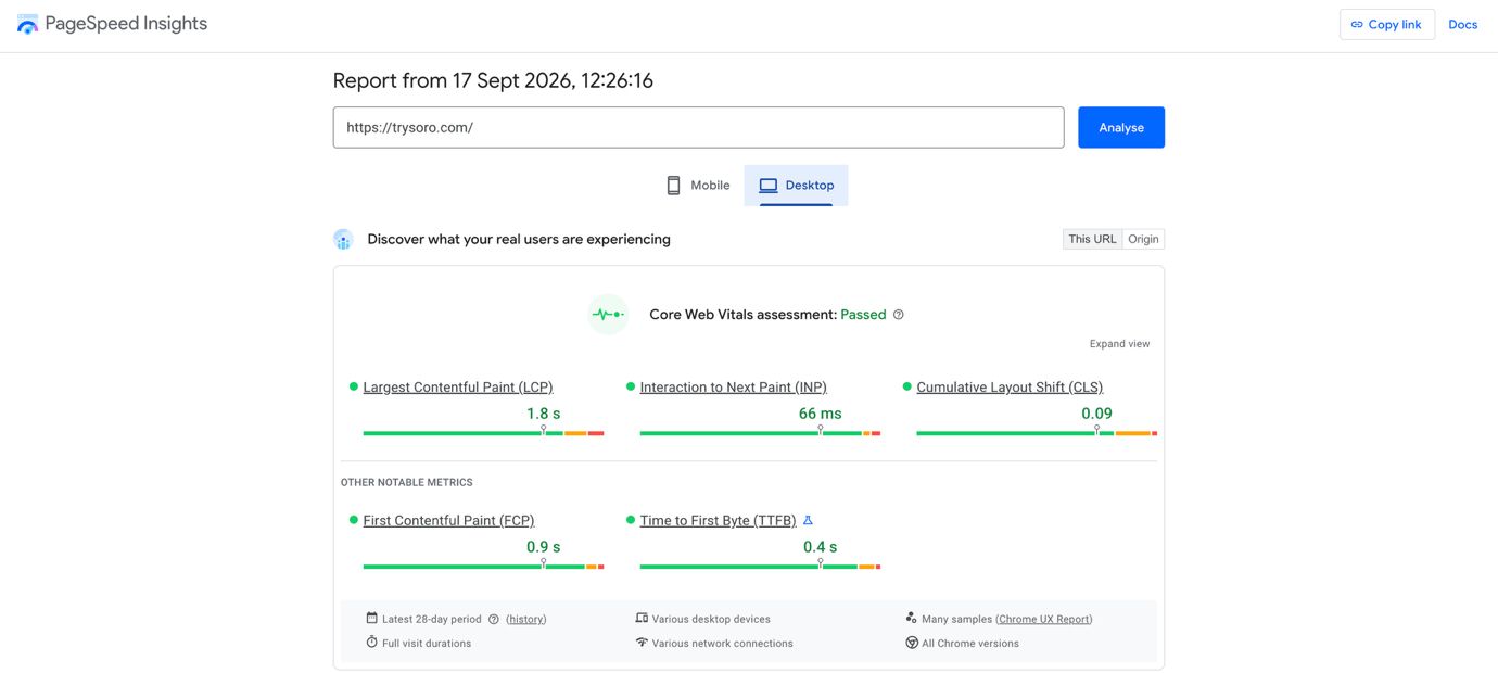 Website showing a report for website’s speed, revealing various important statistical metrics.