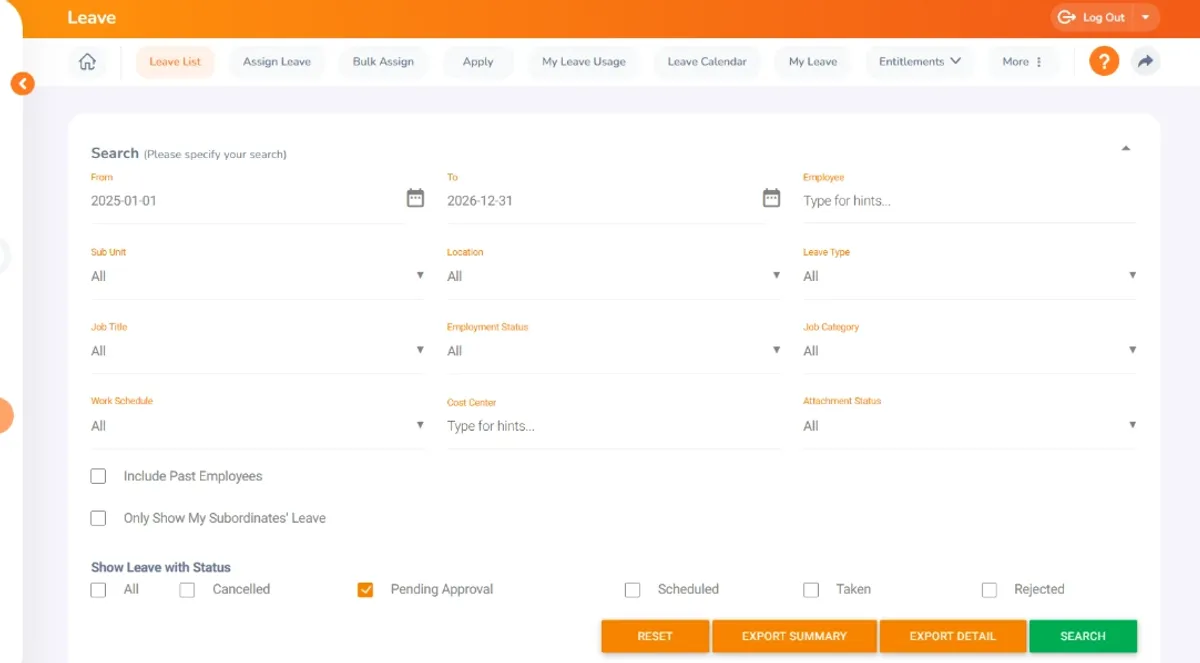 Orange HRM Leave Management 
