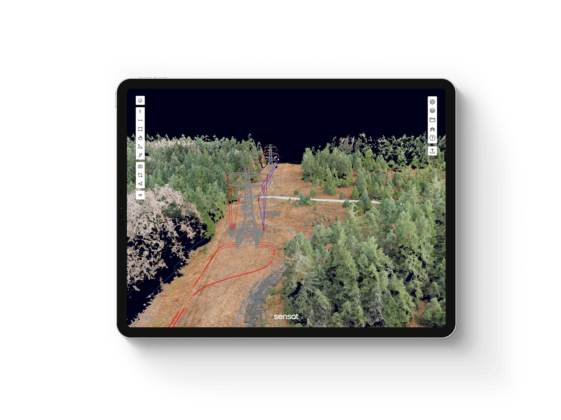 Digital twin of pylons in a forest