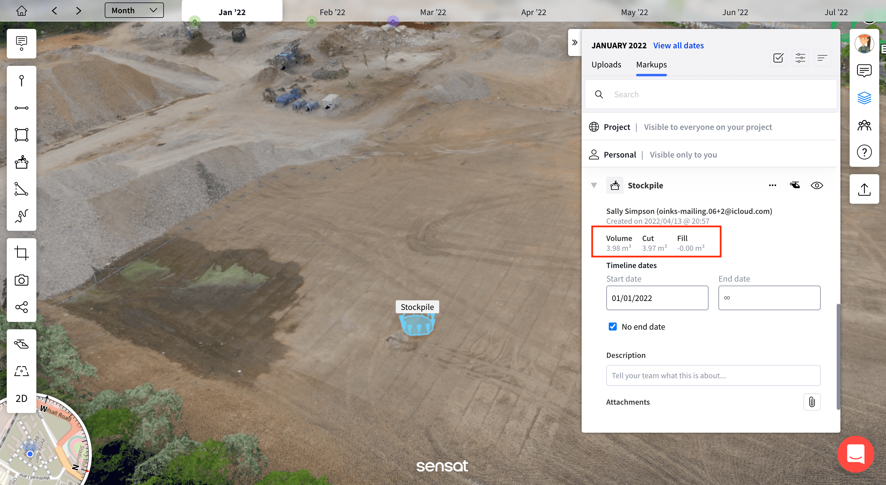 Find the markup and its volume in your markups panel