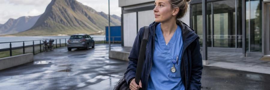 Sykepleier utenfor et sykehus i Nord-Norge