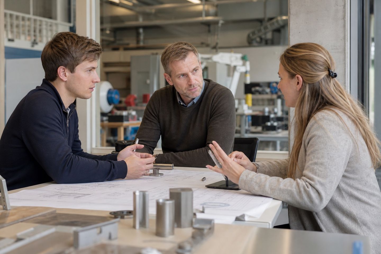 Ingeniører og rekrutteringsleder i en faglig samtale