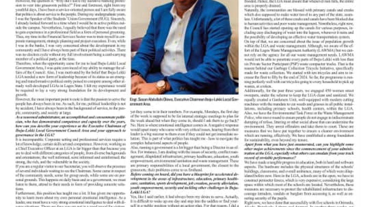 THE GUARDIAN NEWSPAPER FEATURES HON. OLOWA IN THE OCTOBER EDITION OF THEIR PUBLICATION ON SPECIAL PROJECTS