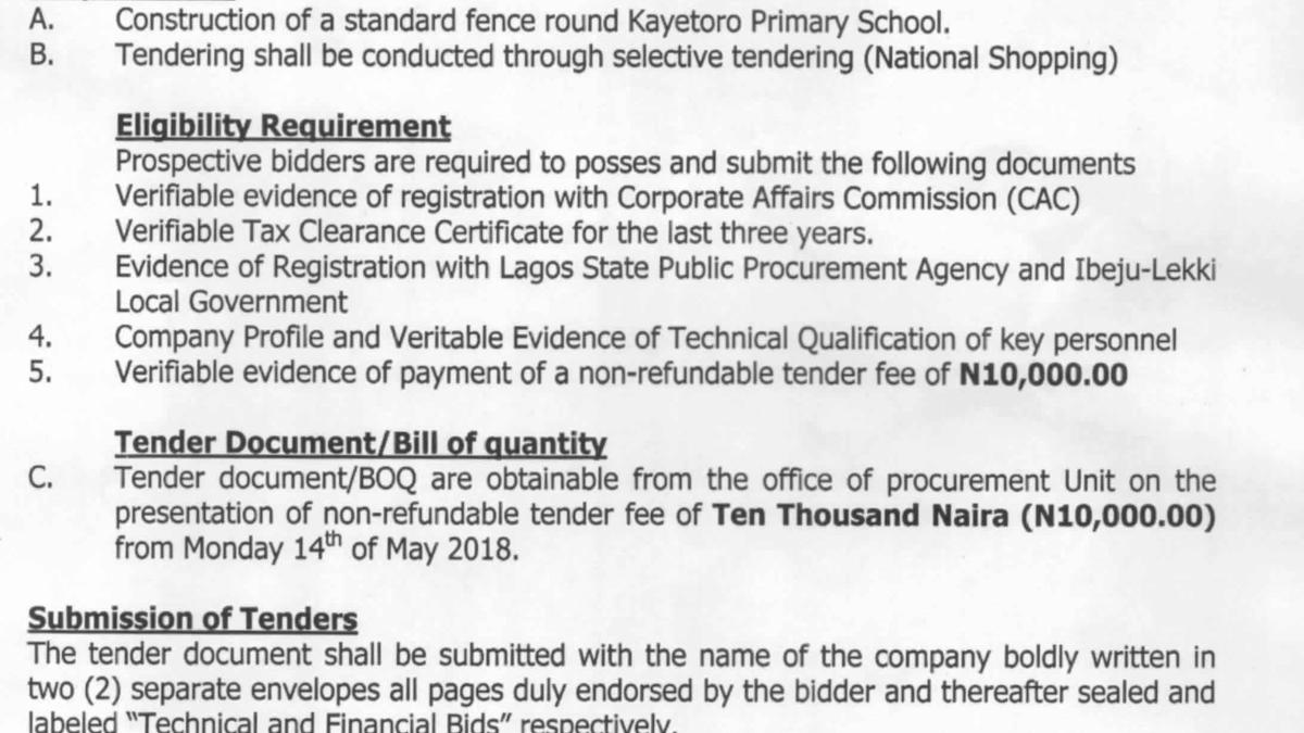 Invitation to Bid (Kayetoro Primary School)