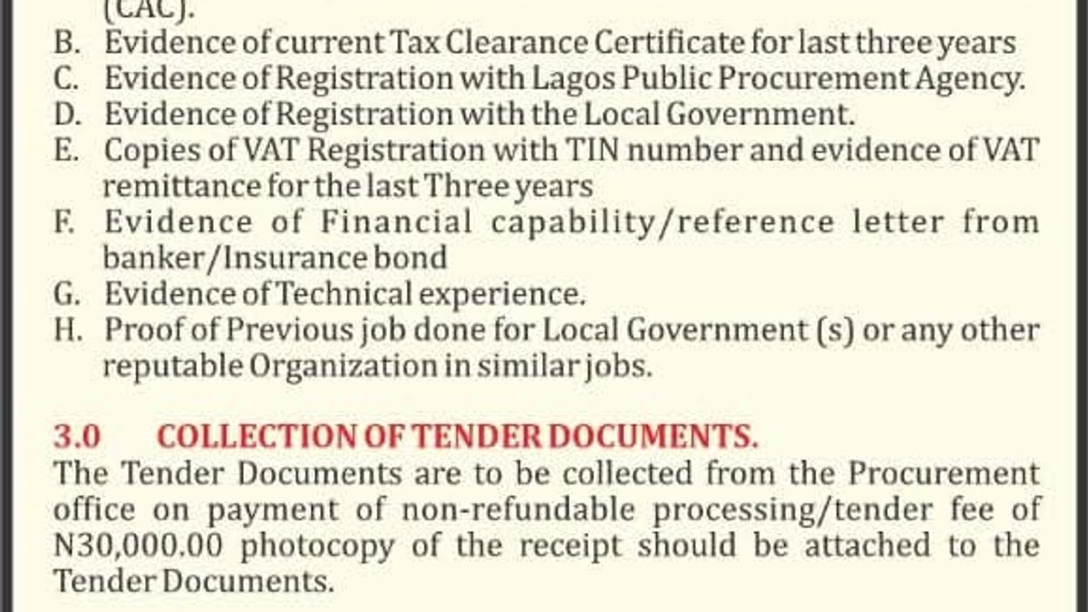 INVITATION TO BID BY IBEJU-LEKKI LOCAL GOVERNMENT TO THE GENERAL PUBLIC