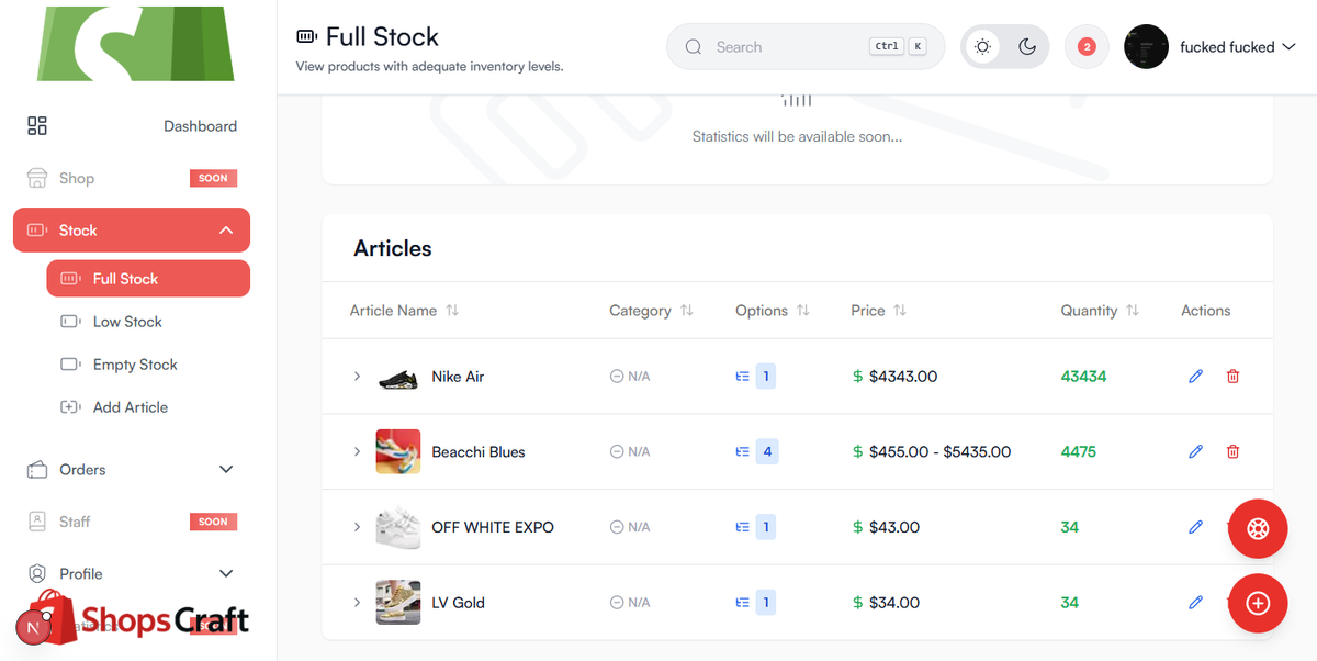 Powerful stock management