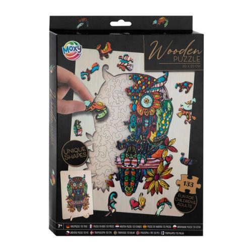 Houten puzzel met unieke vormen – Uil, 133 stukjes