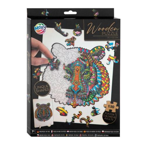Houten puzzel met unieke vormen – Tijger, 130 stukjes