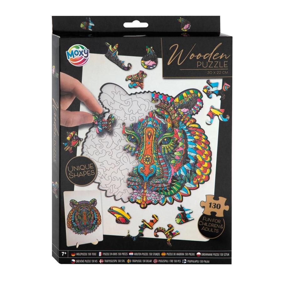 Houten puzzel met unieke vormen – Tijger, 130 stukjes