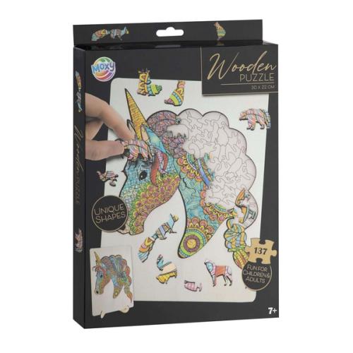 Houten puzzel met unieke vormen – Eenhoorn, 137 stukjes