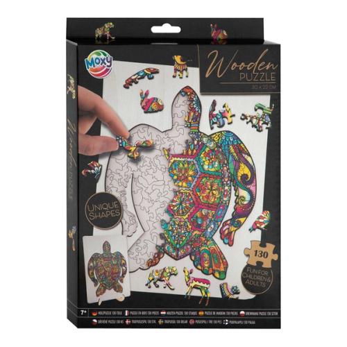 Houten puzzel met unieke vormen – Schildpad, 130 stukjes