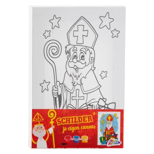 SINT CANVAS 20X15CM, 3X VERF + KWASTJE