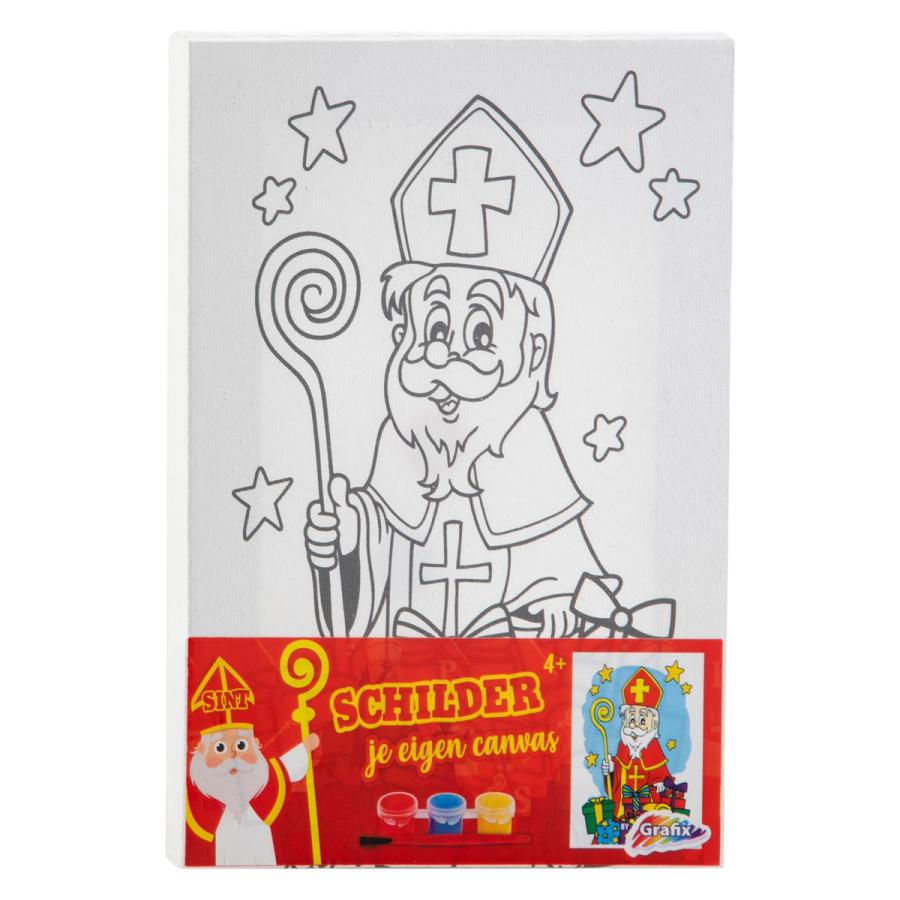 SINT CANVAS 20X15CM, 3X VERF + KWASTJE