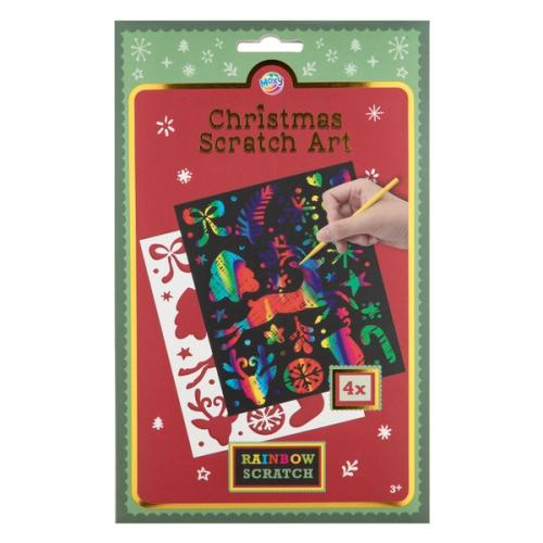 Kerst Regenboog Kraspapier A5 – 4 vellen met sjabloon