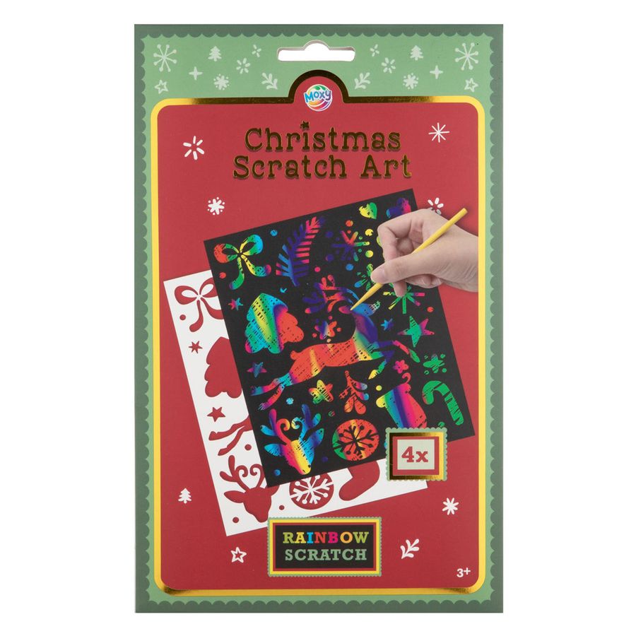 Kerst Regenboog Kraspapier A5 – 4 vellen met sjabloon